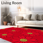 Vibrant Red Yellow Floral Blossom Rug