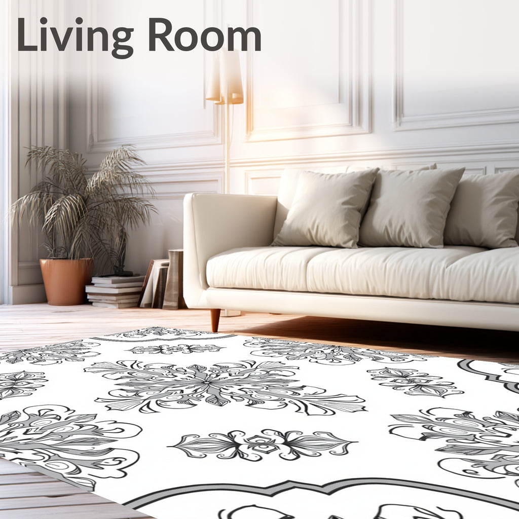 Monochromatic Floral Medallion Symmetry Rug