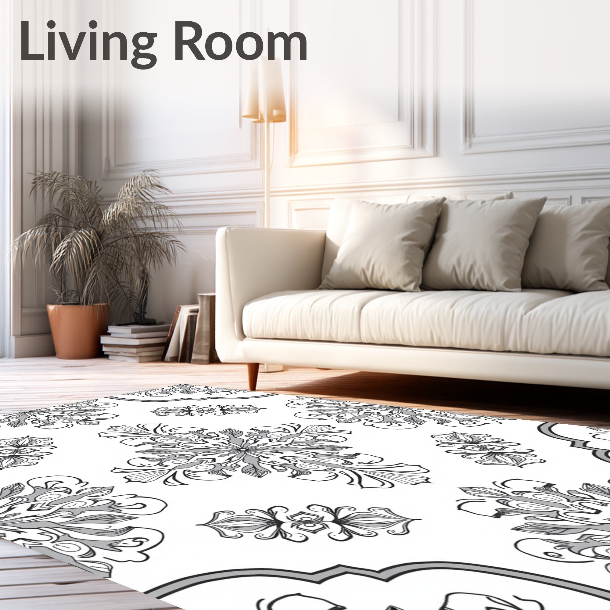 Monochromatic Floral Medallion Symmetry Rug