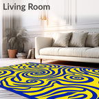 Bold Cobalt Swirls Yellow Rug