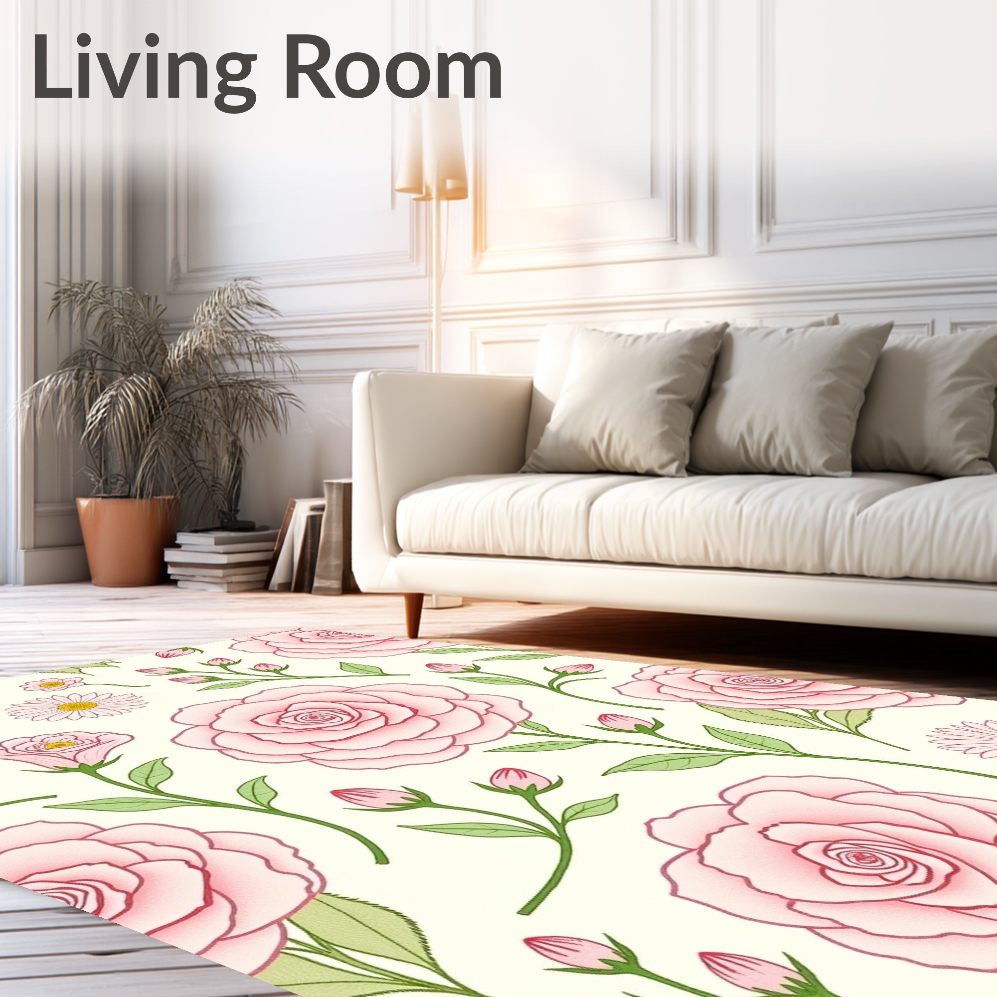 Soft Pink Rose Garden Illustration Rug