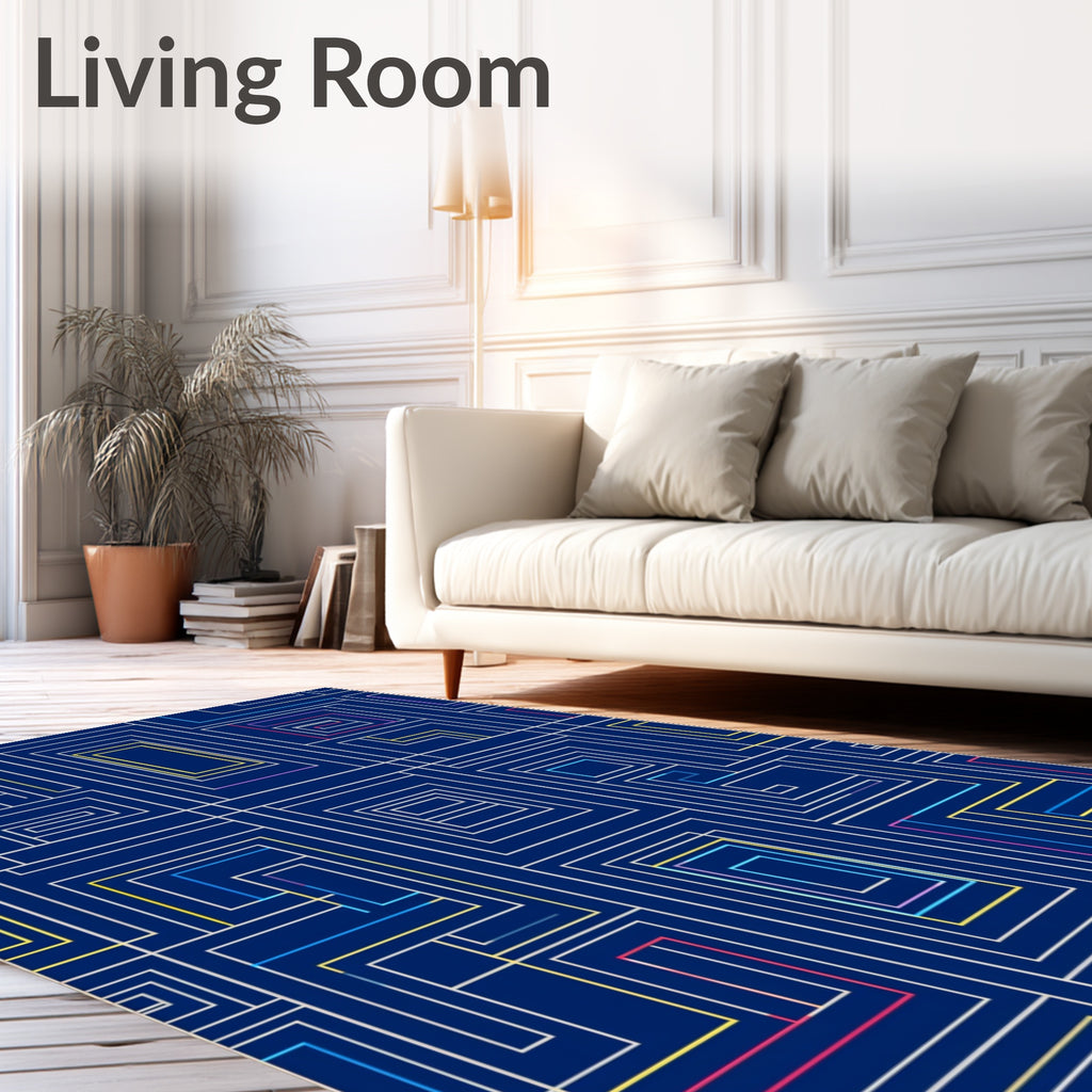 Modern Blue Geometric Labyrinth Rug