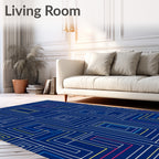 Modern Blue Geometric Labyrinth Rug