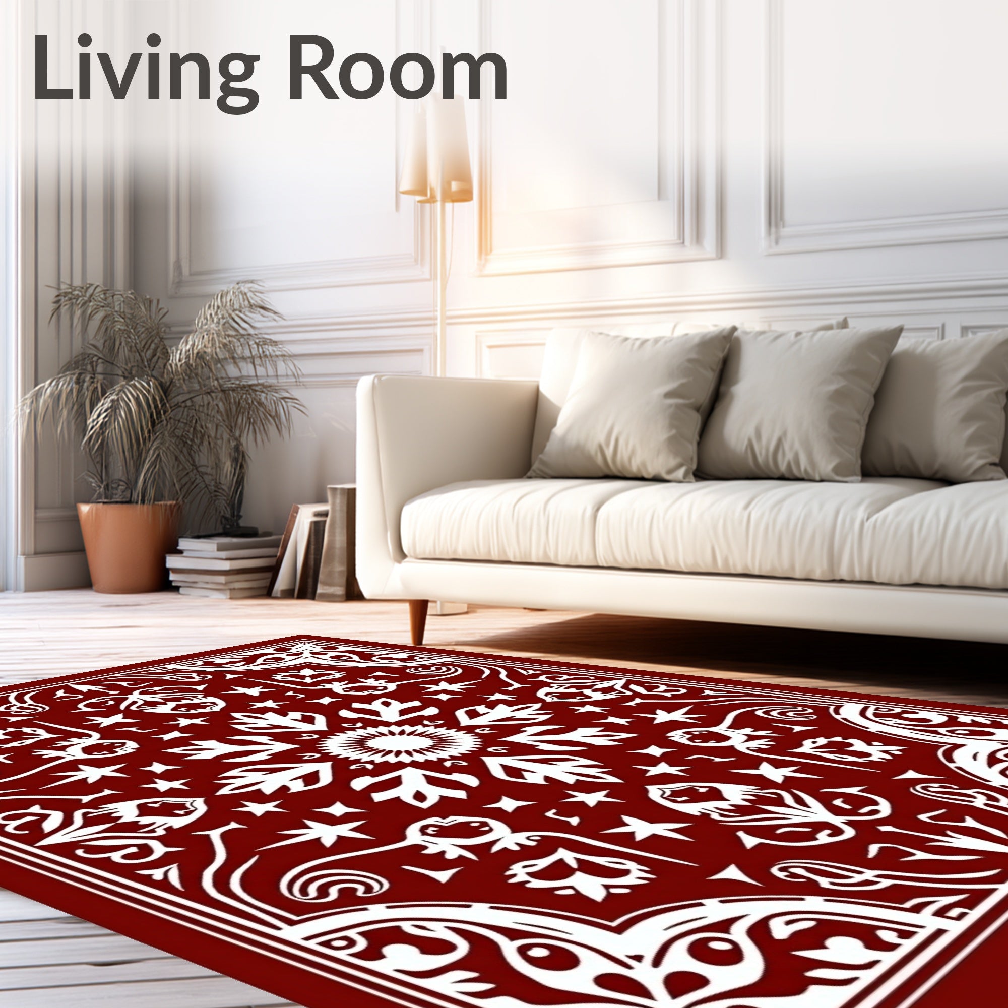 Crimson White Medallion Floral Arabesque Rug