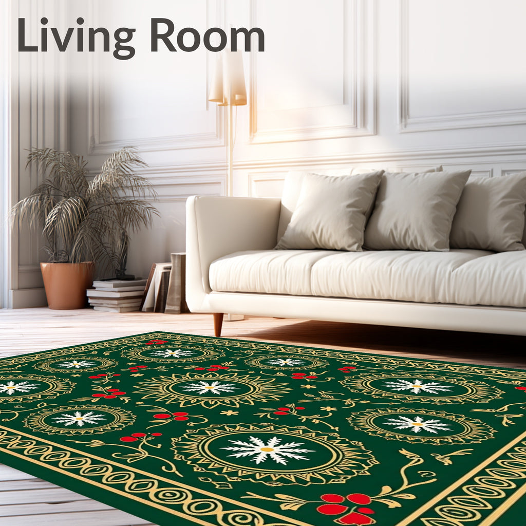 Emerald Gold Floral Snowflake Medallion Rug
