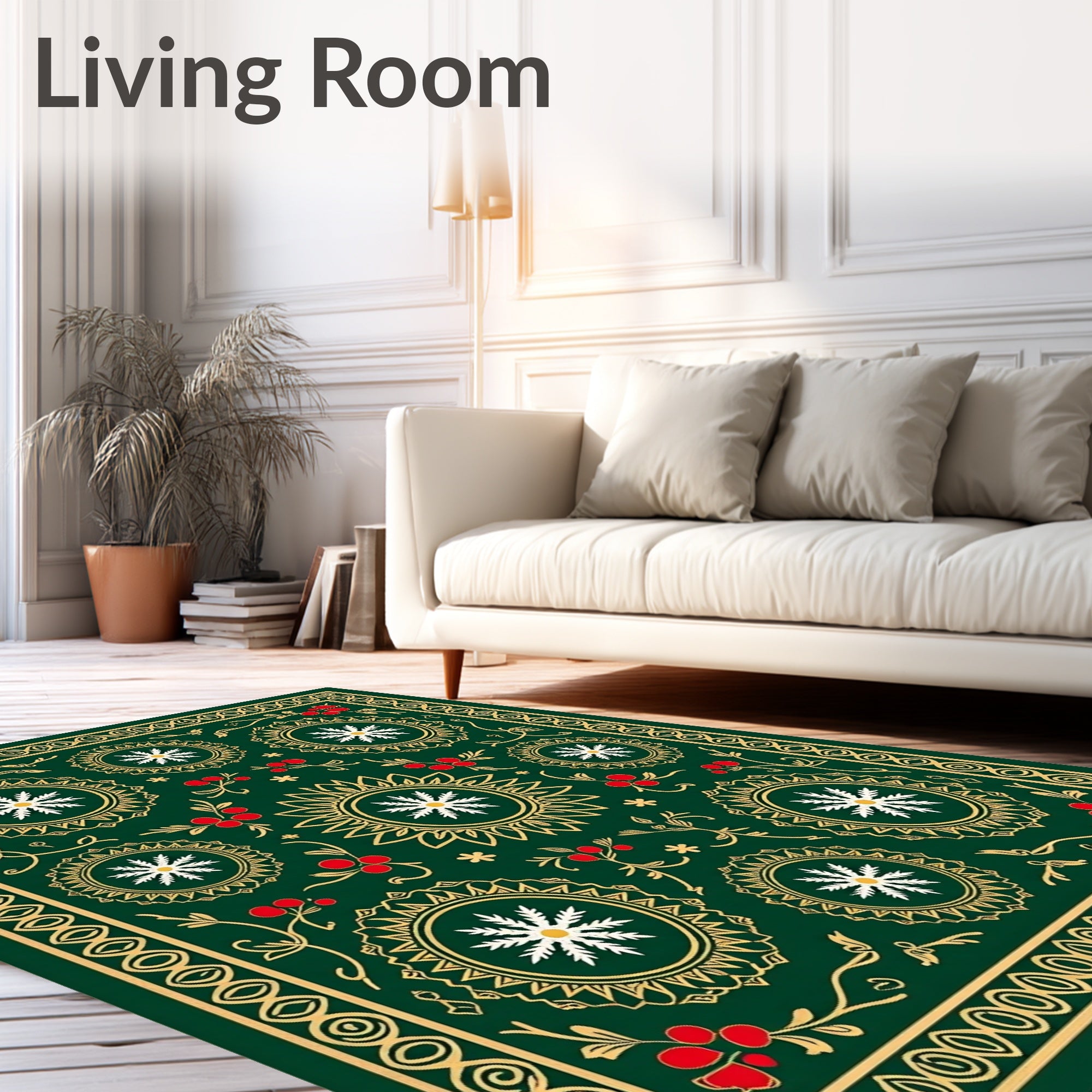 Emerald Gold Floral Snowflake Medallion Rug