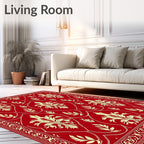 Crimson Cream Heraldic Fleur-de-lis Rug