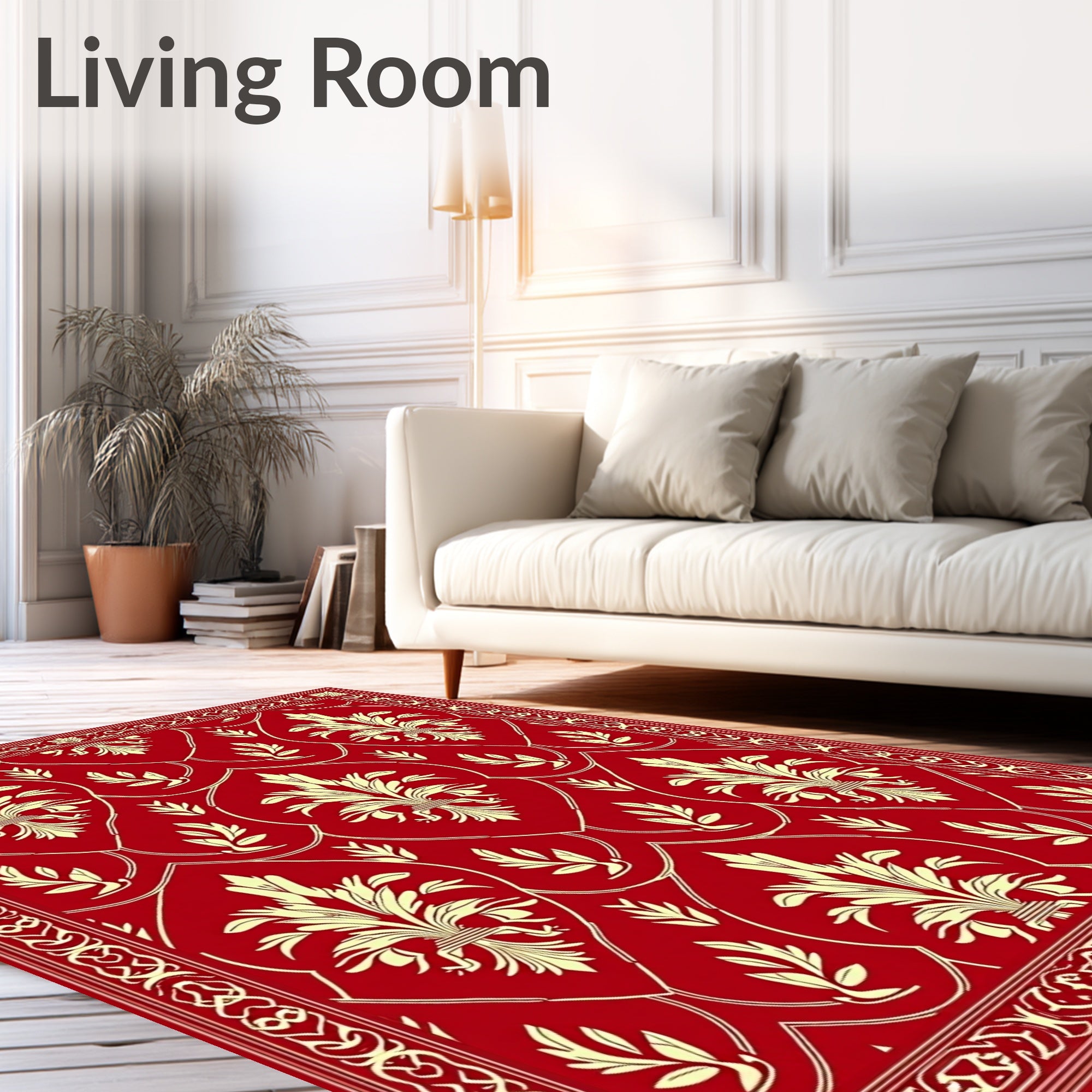 Crimson Cream Heraldic Fleur-de-lis Rug