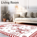 Red Festive Reindeer Sleigh Snowflakes Christmas Rug