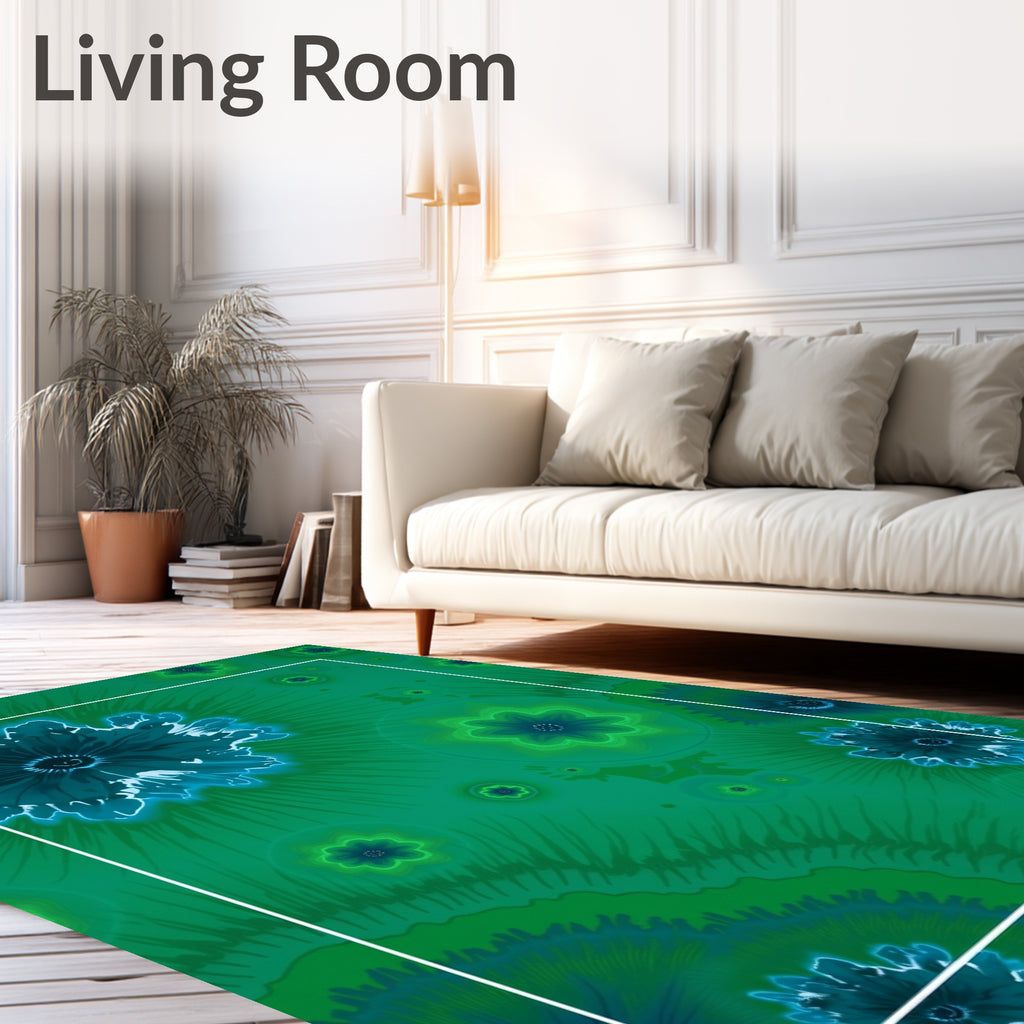 Ethereal Teal Bursting Floral Meadow Rug