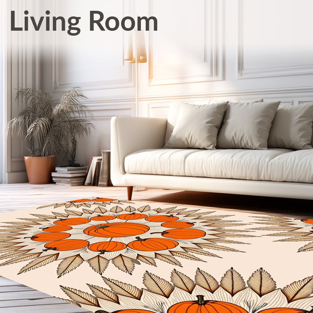 Orange Pumpkin Mandala Autumn Foliage Rug