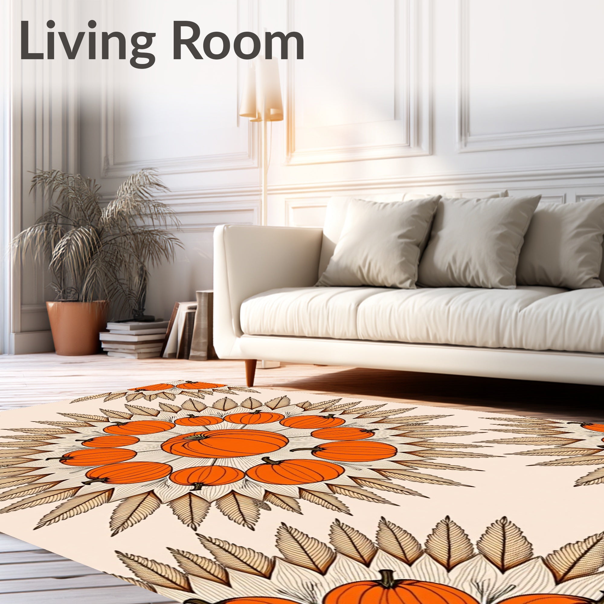 Orange Pumpkin Mandala Autumn Foliage Rug