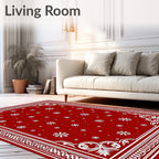 Crimson Snowfall Ornate Border Rug