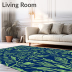 Navy Lime Green Leafy Vine Mural Rug