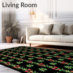 Crimson Vine Floral Starbursts Black Rug