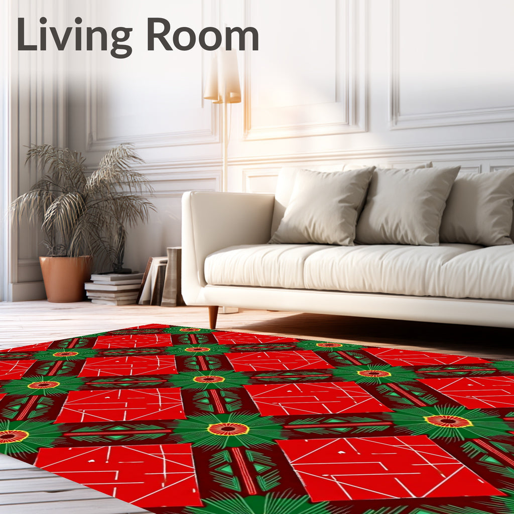 Crimson Green Radial Diamond Medallion Rug