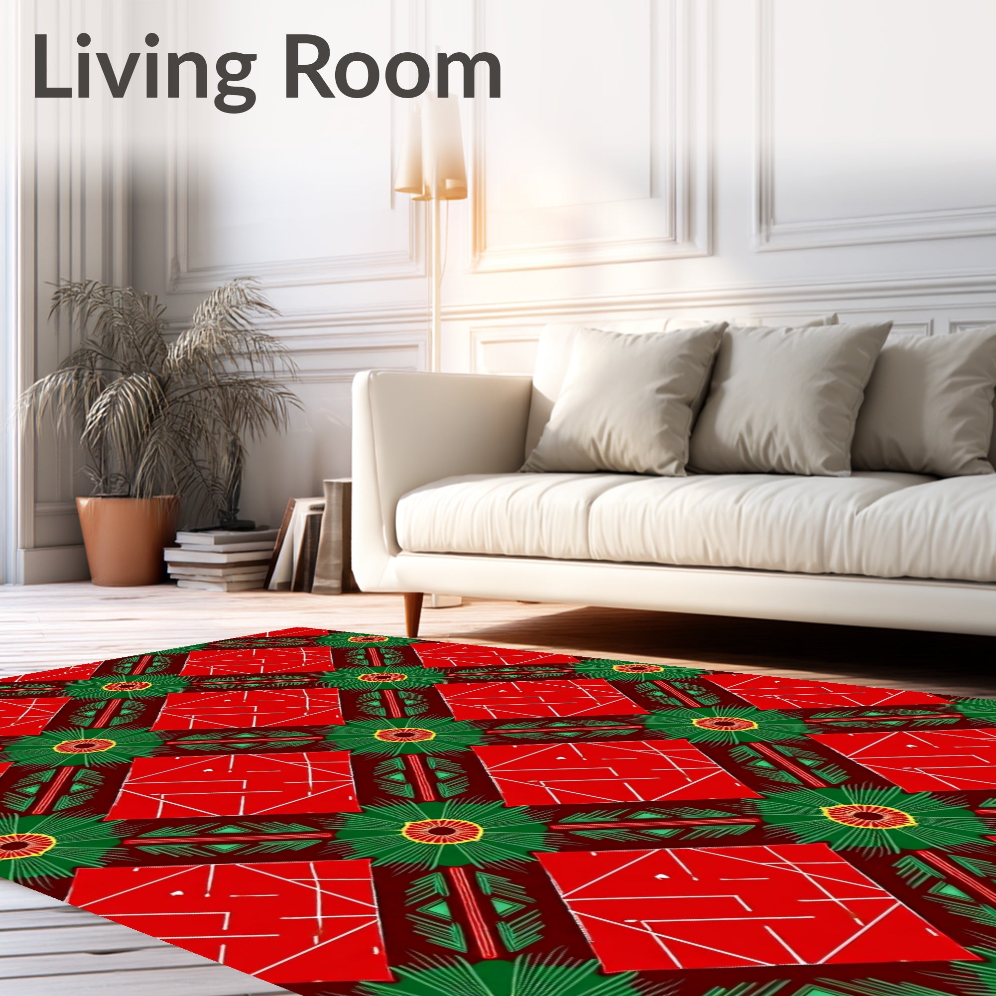 Crimson Green Radial Diamond Medallion Rug