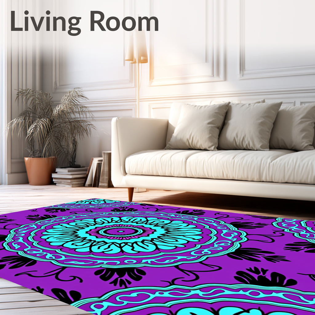 Vibrant Purple Teal Mandala medallions Rug