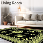 Black Yellow Floral Medallion Border Rug