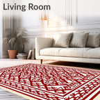 Crimson Red Geometric Animal Motif Rug