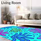 Whimsical Teal Sea Turtle Coral Reef Rug