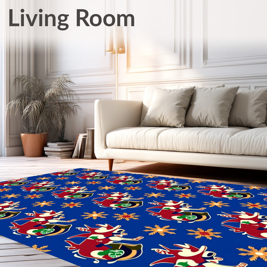 Red White Dragon Blue Floral Rug