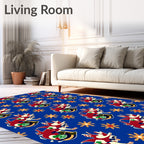 Red White Dragon Blue Floral Rug