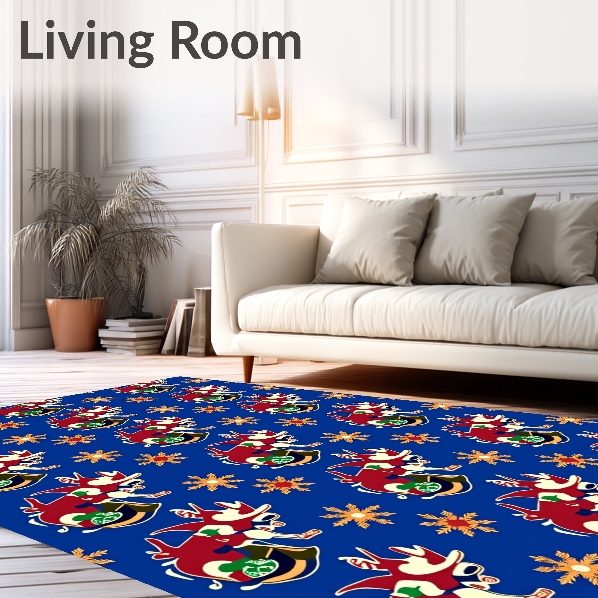 Red White Dragon Blue Floral Rug