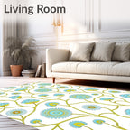 Turquoise Blue Floral Vine Medallion Rug