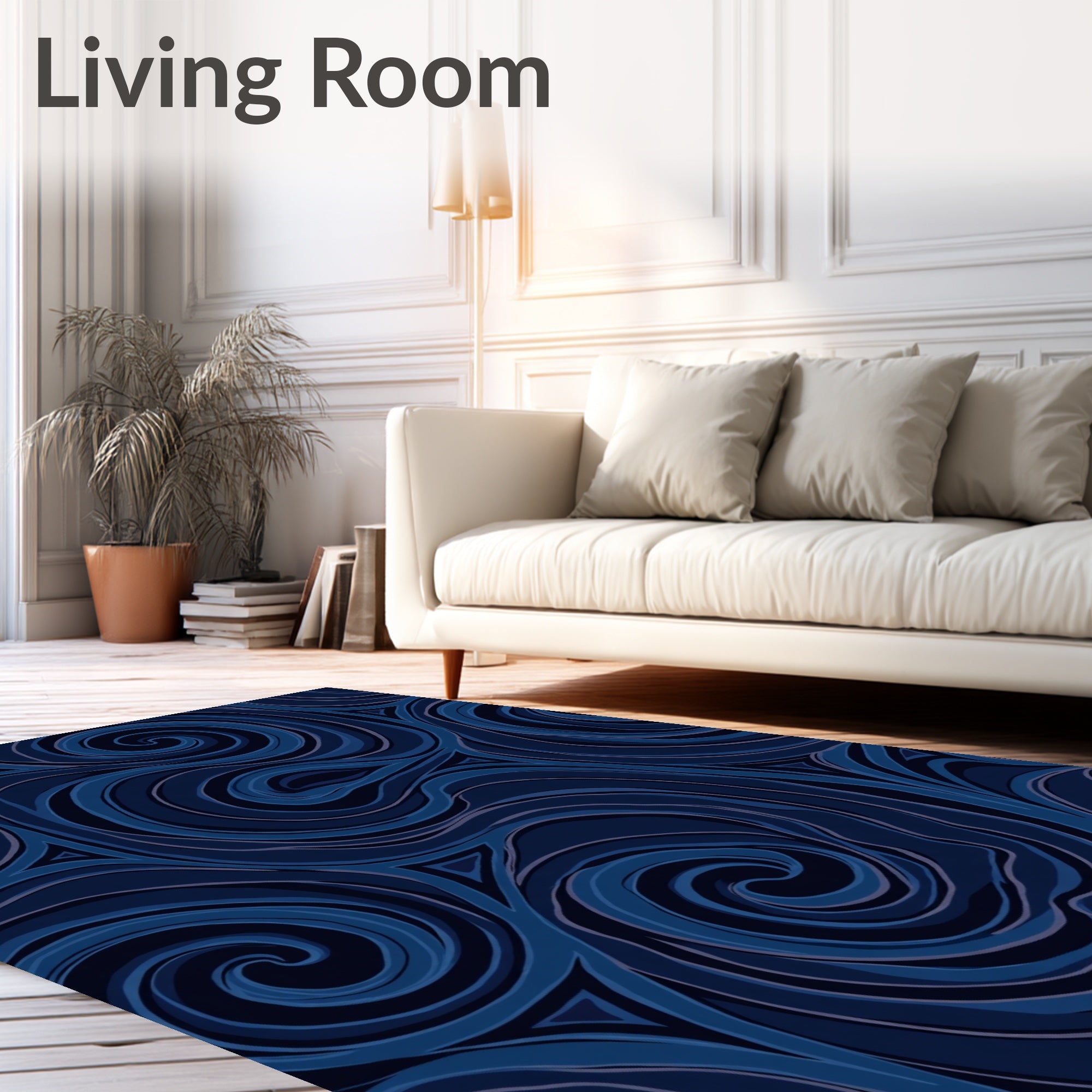 Deep Blue Swirling Ocean Currents Rug