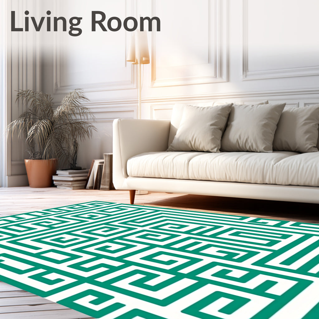 Teal Maze Geometric Labyrinth Rug