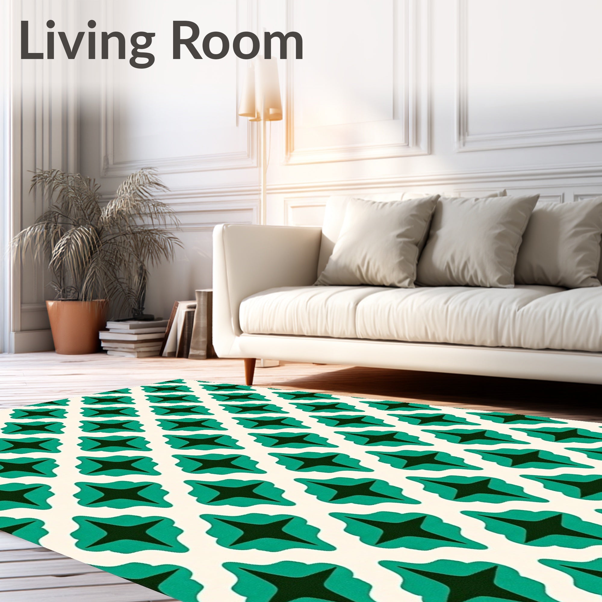 Teal Geometric Starburst Lattice Rug