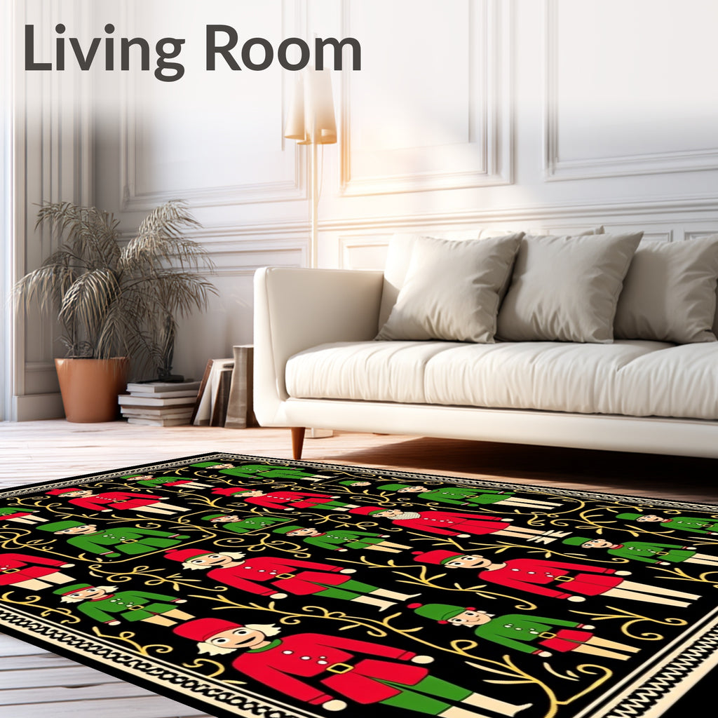Folk Art Red Green Soldier Motif Rug
