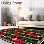 Folk Art Red Green Soldier Motif Rug
