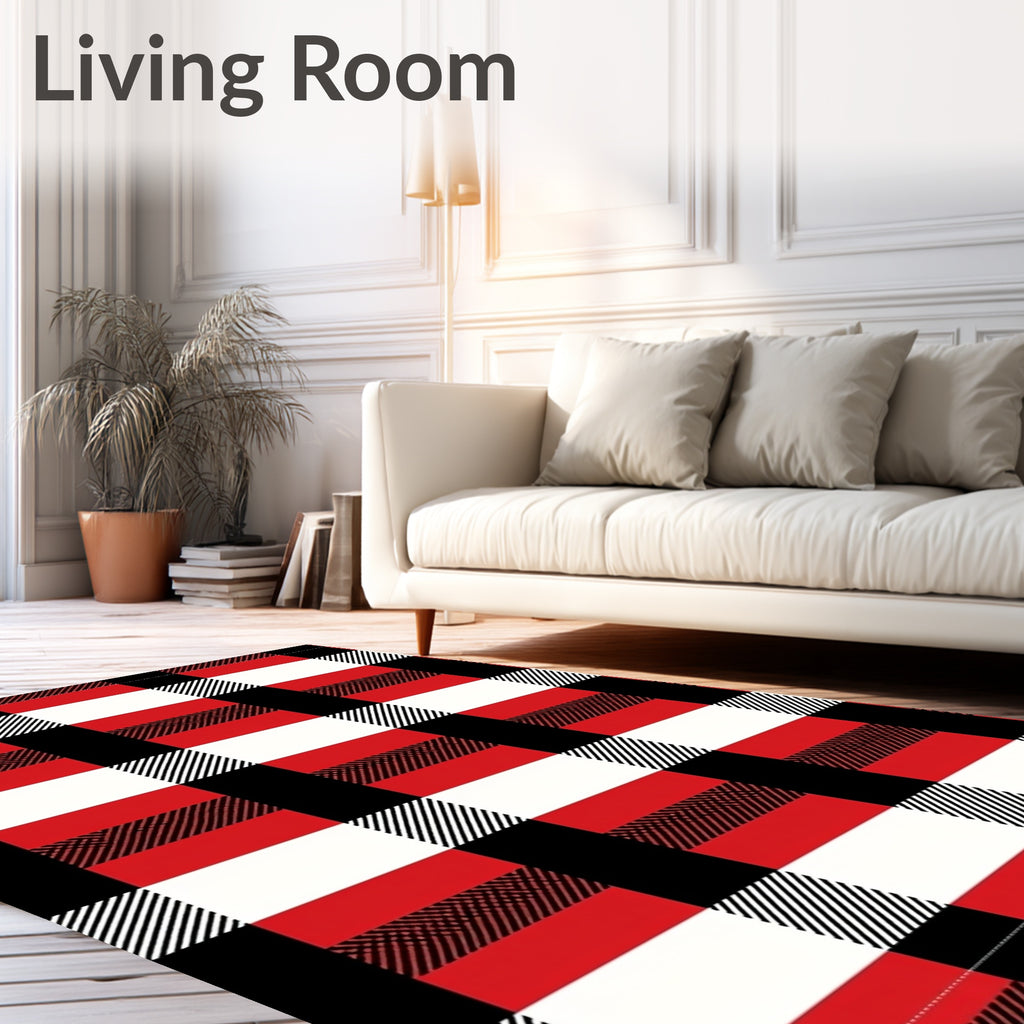 Bold Red Black White Buffalo Check Rug