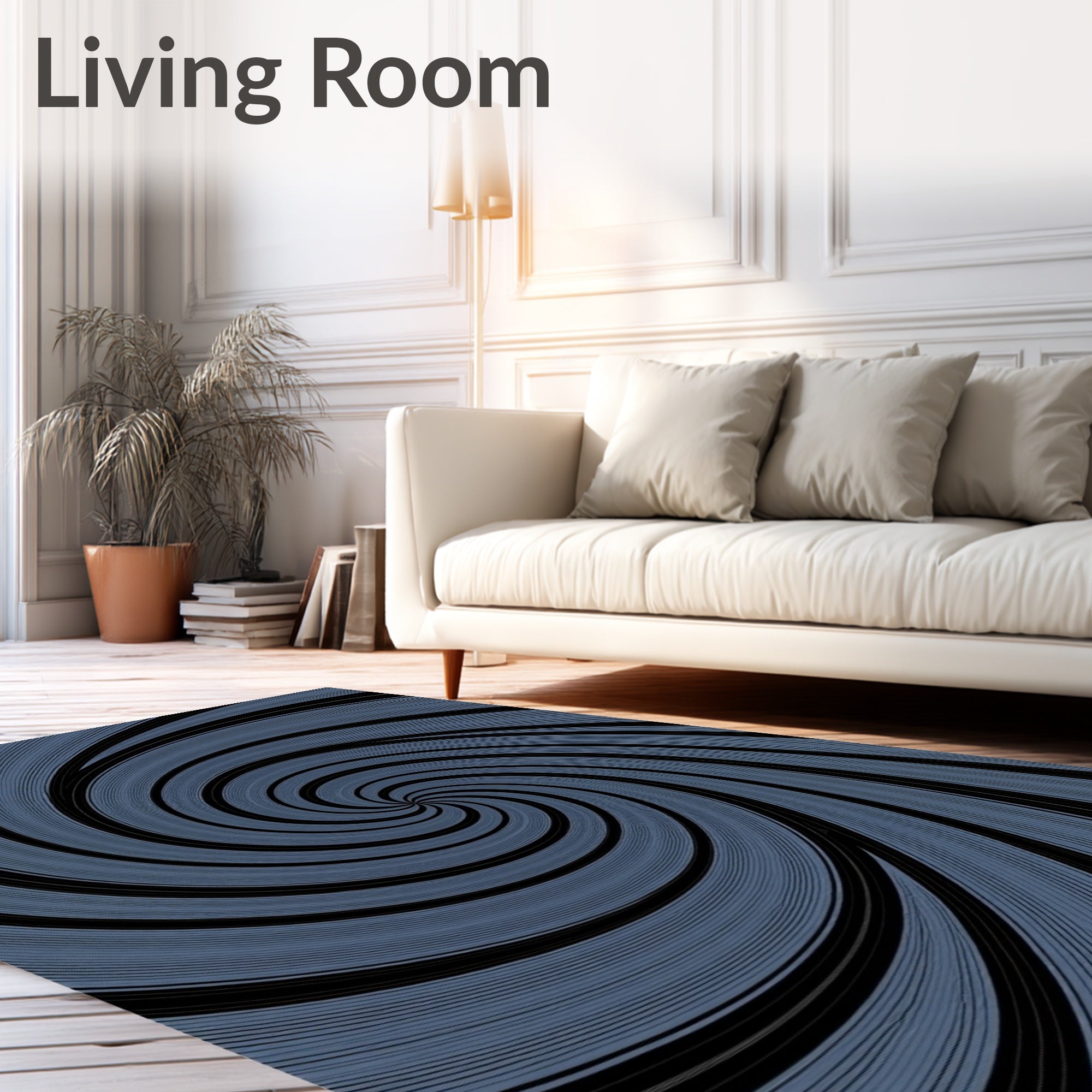 Cool Blue Black Swirl Rug