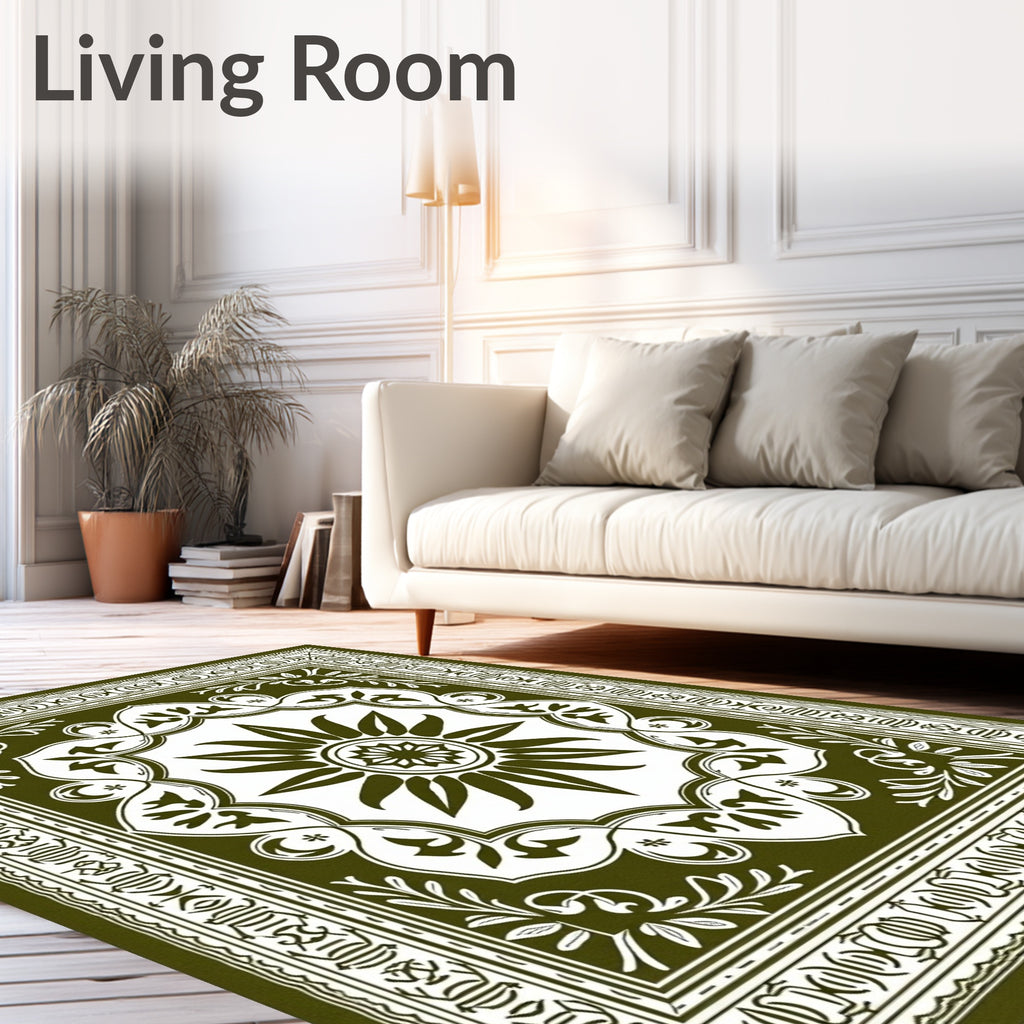 Olive Green Floral Sunburst Medallion Rug