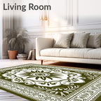 Olive Green Floral Sunburst Medallion Rug