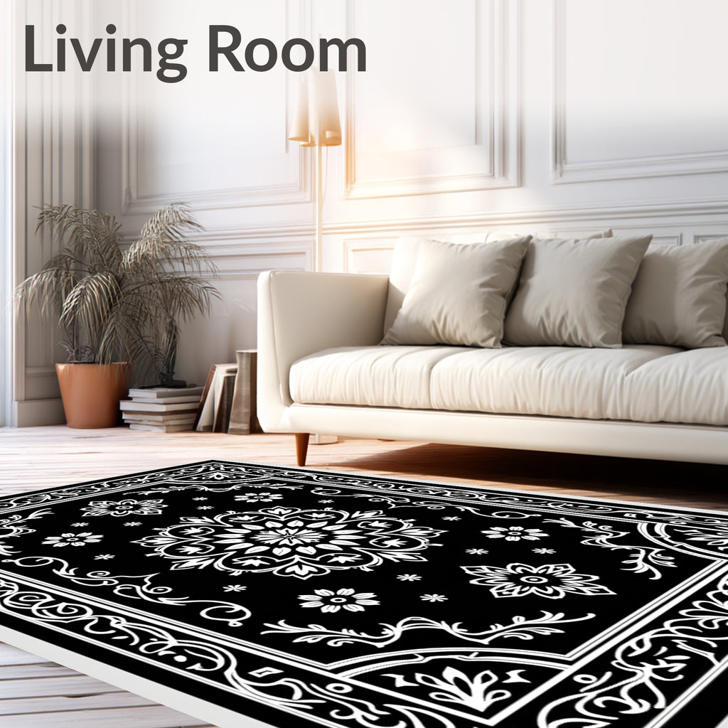 Black and White Floral Mandala Medallion Rug