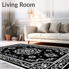 Black and White Floral Mandala Medallion Rug
