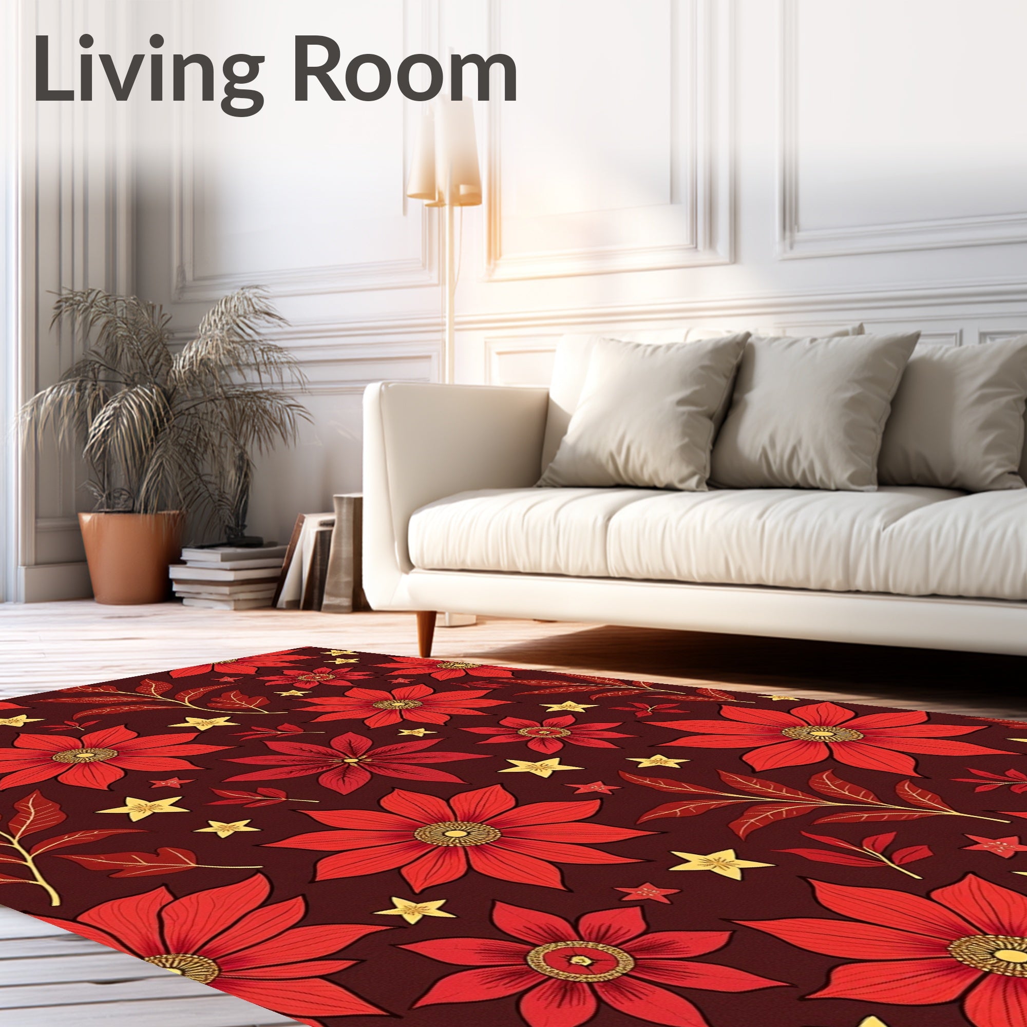Crimson Flower Starry Night Arrangement Rug
