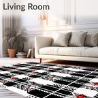 Black White Red Star Plaid Rug