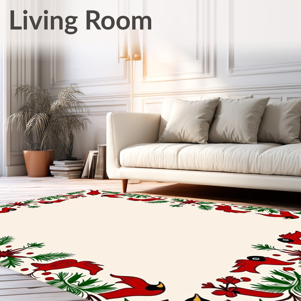 Crimson Cardinals Forest Border Rug