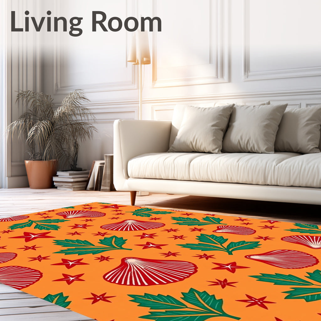Orange Red Seashell Star Leaf Medley Rug