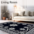 Dark Blue Snowflake Scroll Border Rug