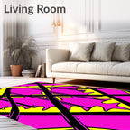 Bold Black Yellow Pink Intersecting Shapes Rug