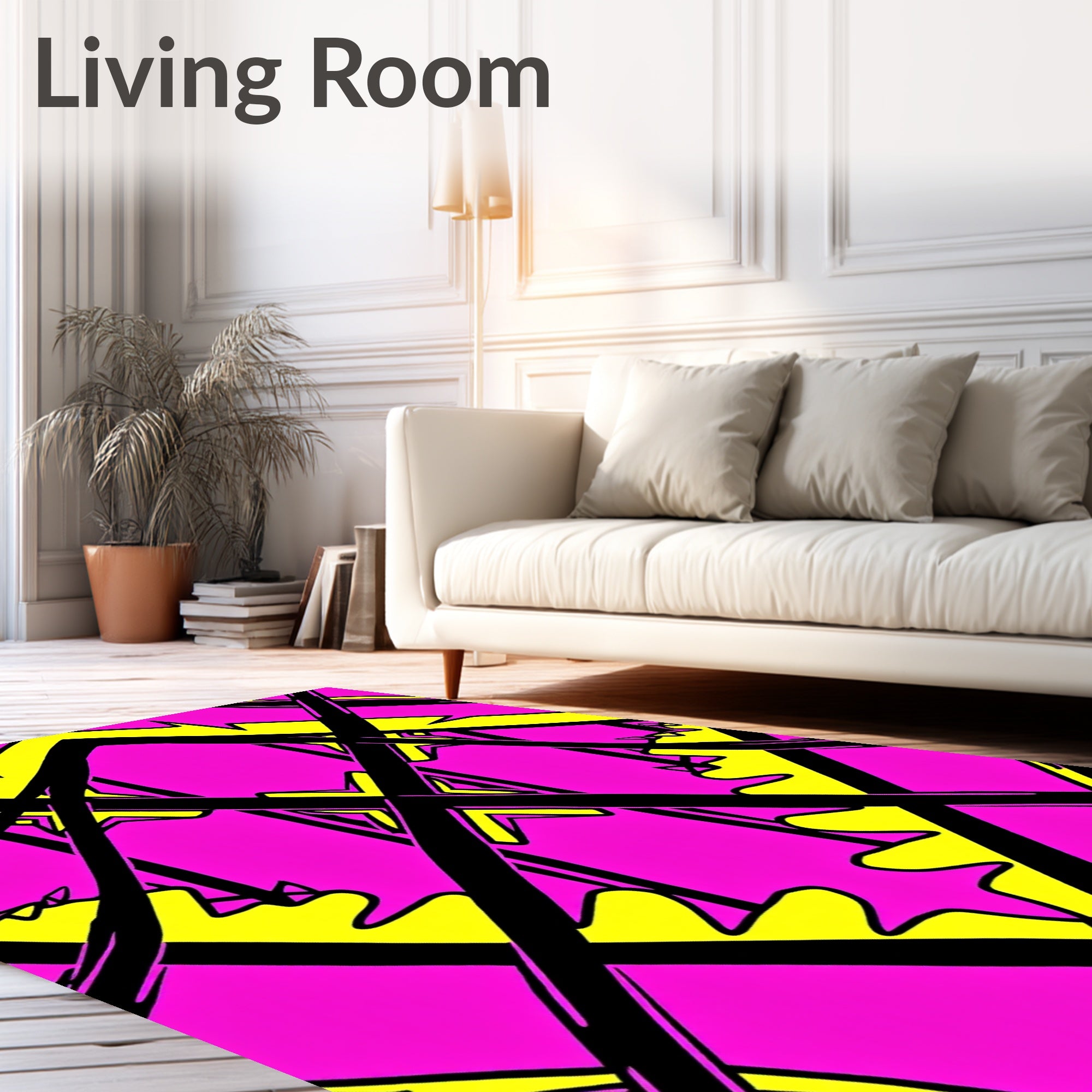 Bold Black Yellow Pink Intersecting Shapes Rug