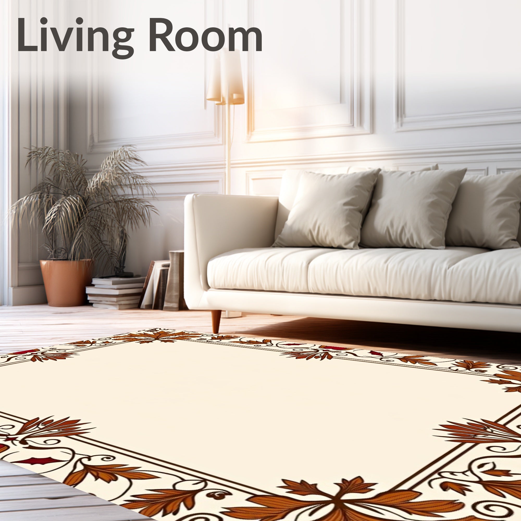 Foliage Wreath Red Brown Border Rug