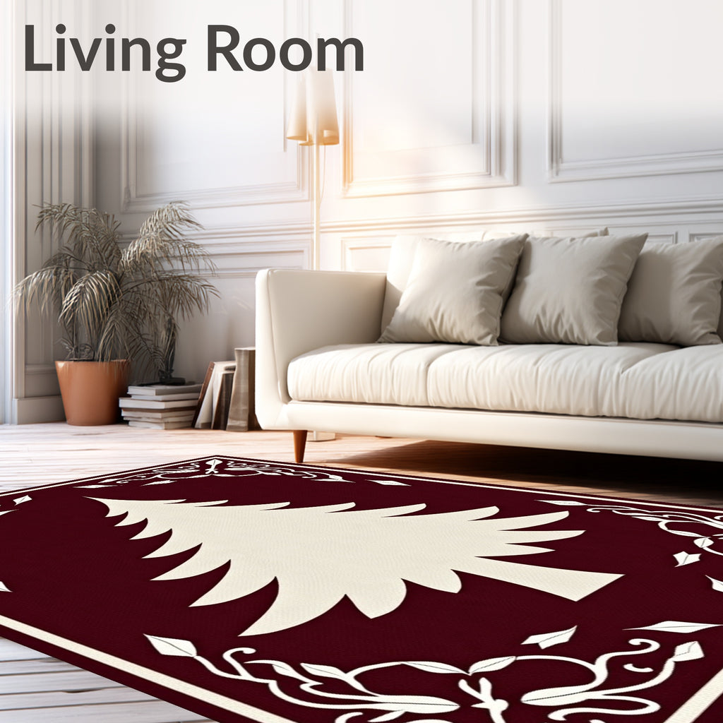 Crimson Ivory Pine Woodland Border Rug
