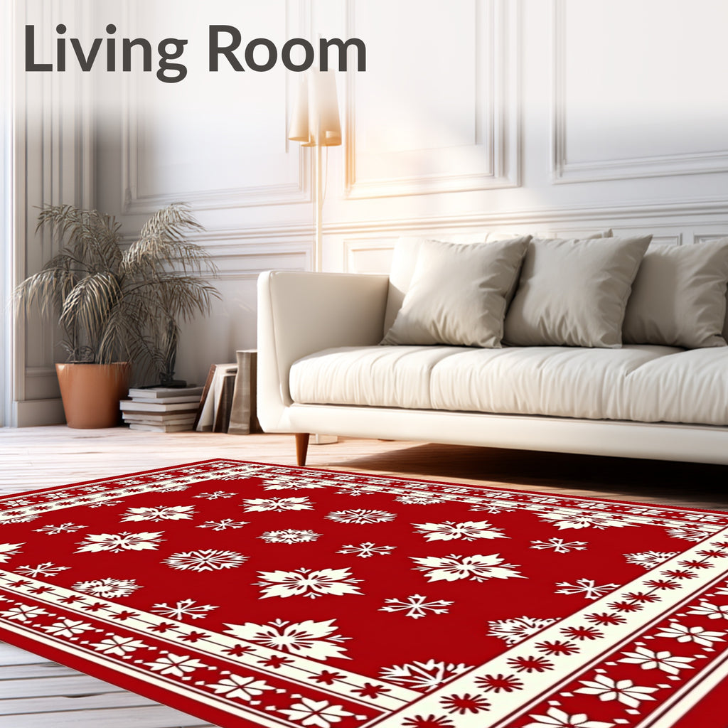 Rich Crimson Snowflake Border Rug